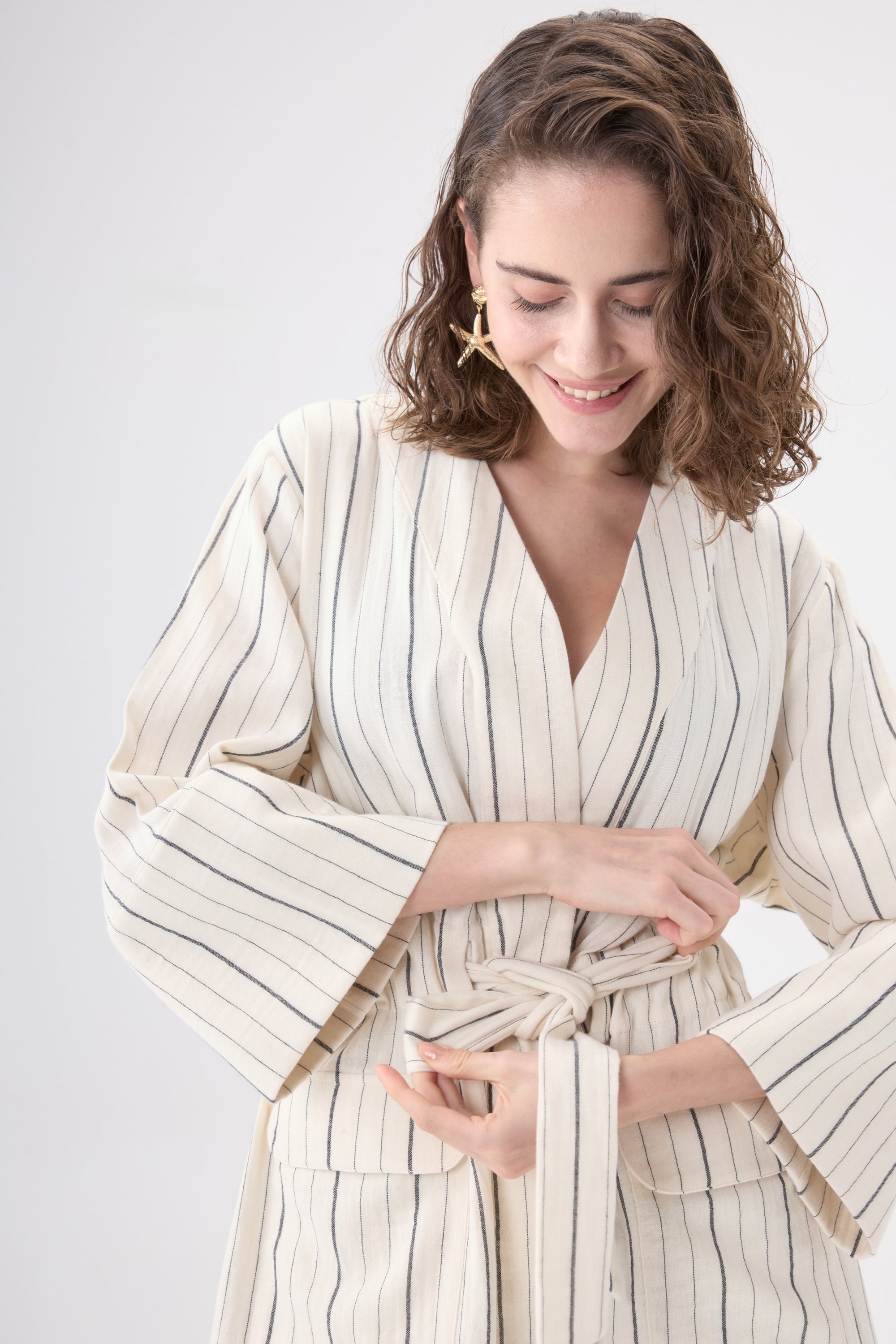 Kalandra Çizgili Kimono